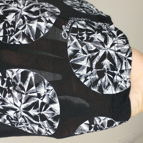 Lauren Moshi Top Womens XS Black White Diamonds Graphic Swing Short Sleeve Shirt - Picture 8 of 12